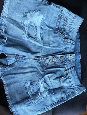 High-Rise Distressed Light Blue Denim Shorts NWOT